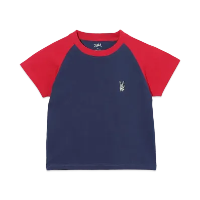 X-Girl I Embroidered Bunny Raglan Sleeve Baby Tee "Navy"