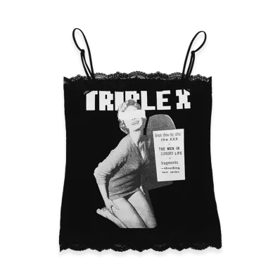 GOD SELECTION XXX Women's TRIPLEX Block Letter Logo Photo Lace Bare Top GXL-S26-CS-06 "Black"