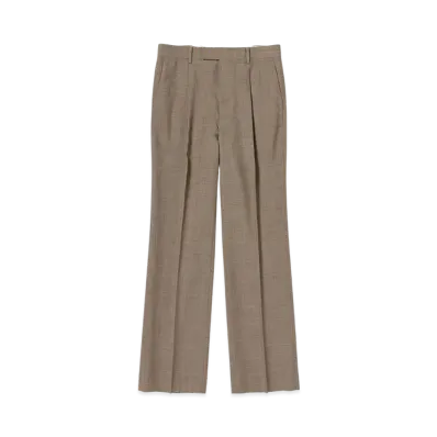 AURALEE Tropical Wool Kid Mohair One-Tuck Slacks "Brown Check"