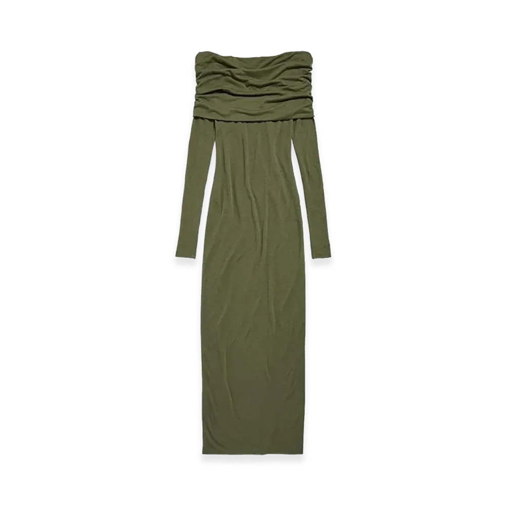 BALENCIAGA Women's Long Sleeve Off-Shoulder Dress "Green"