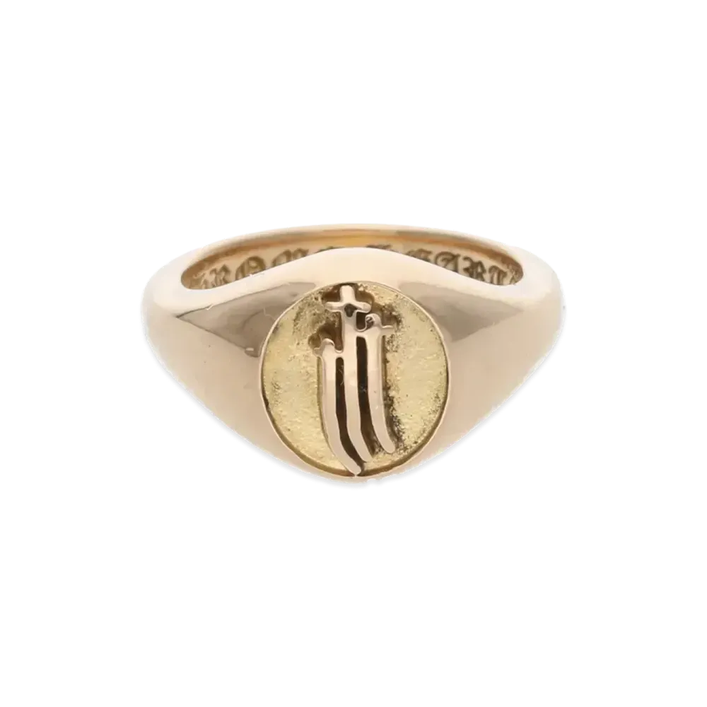 Chrome Hearts 22K Signet Mini 3 RS Cross Gold Ring "Gold"