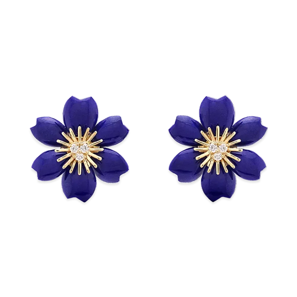 Van Cleef & Arpels Rose de Noel earrings mini model "18K Yellow gold/Diamond/Lapis lazuli"