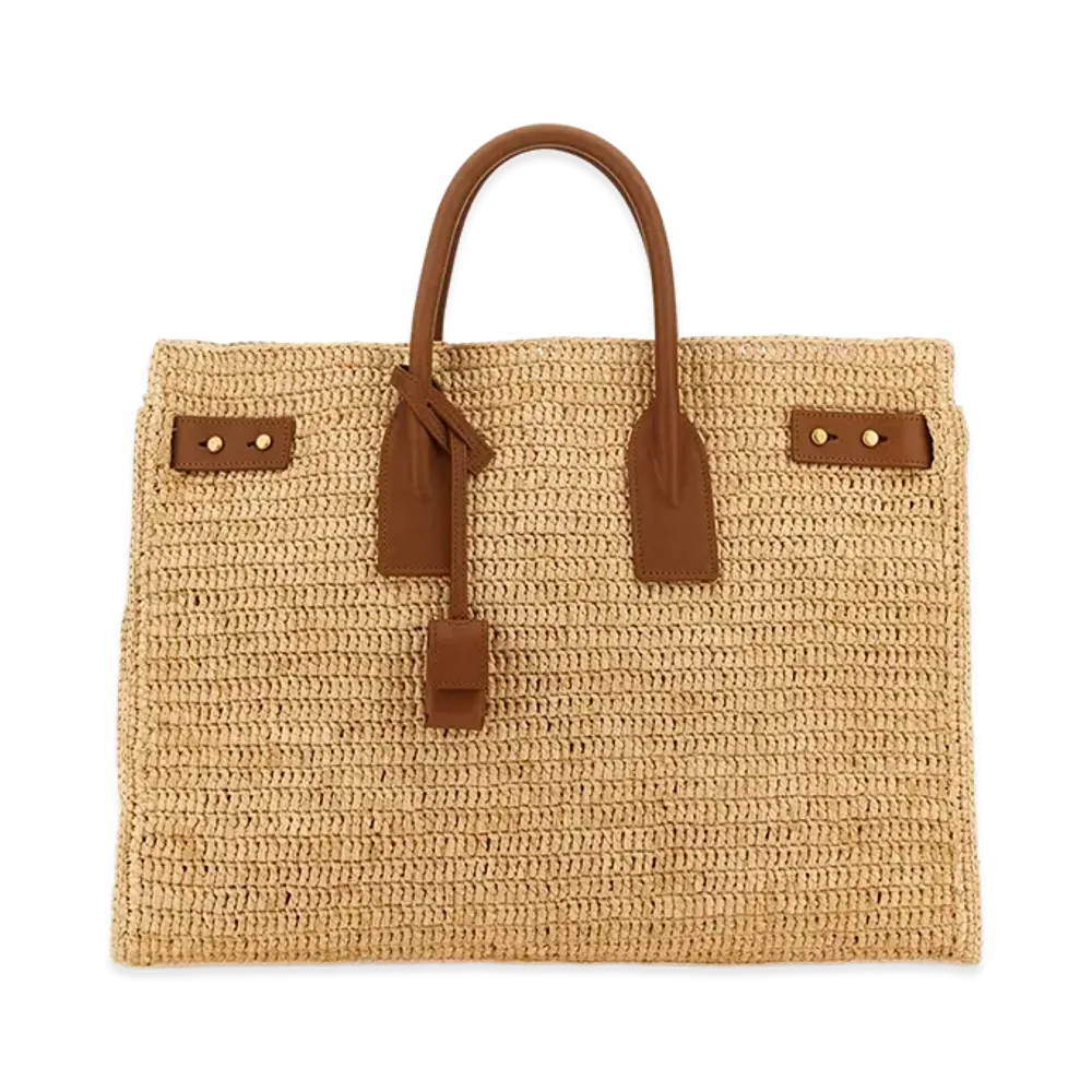 Saint Laurent Women's Raffia Medium Sac De Jour Shopping Bag "Beige/Tan"