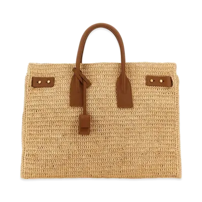 Saint Laurent Women's Raffia Medium Sac De Jour Shopping Bag "Beige/Tan"