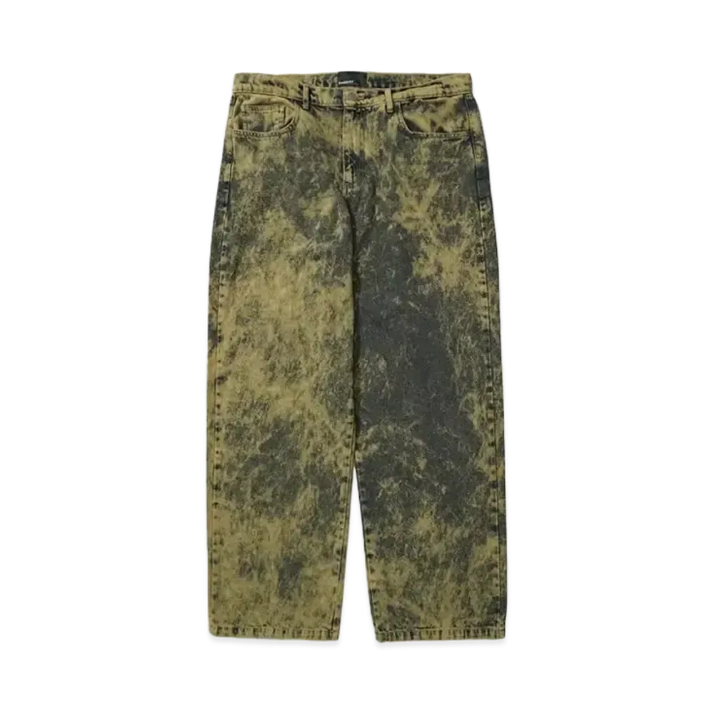 RASSVET MEN ACID WASH BAGGY DENIM PANTS WOVEN "GREEN"