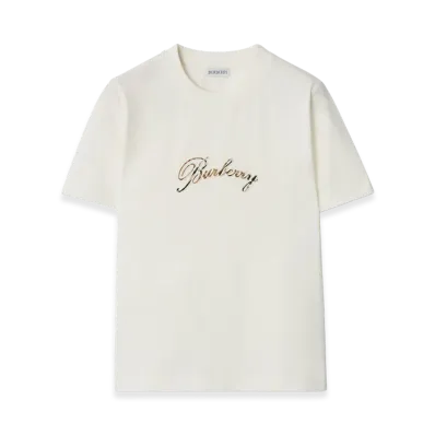 Burberry Women's Check Cursive Logo Cotton Tee "Chalk White"