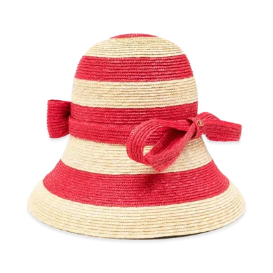Valentino Women's Embroidered Raffia Bucket Hat "Stripped"