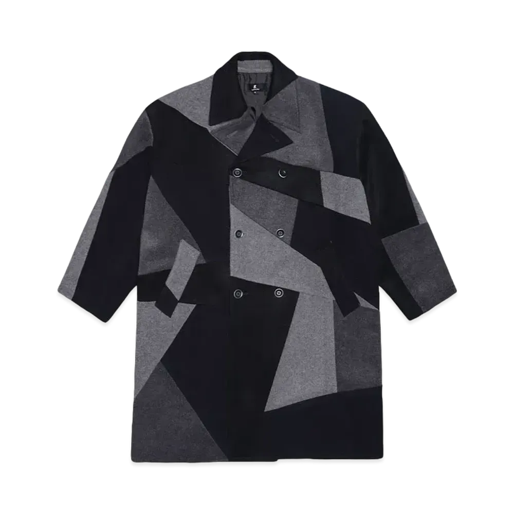 ANREALAGE PANEL PATCHWORK WOOL COAT "NAVY"
