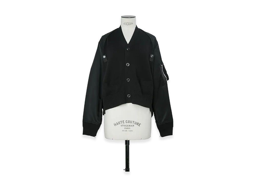 sacai Women's Nylon Twill x Cotton Knit Cardigan "Black"