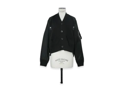 sacai Women's Nylon Twill x Cotton Knit Cardigan "Black"