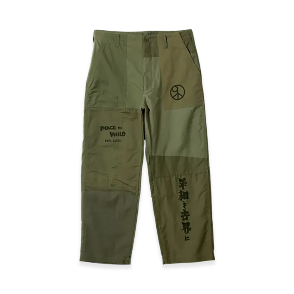 NEEDLES x Sasquatchfabrix. Rebuild Fatigue Pant "Peace To World" "Green"