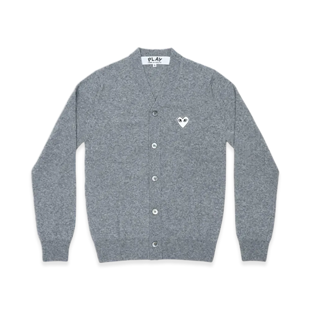 PLAY COMME des GARCONS V-Neck Cardigan With White Emblem "Top Light Gray"