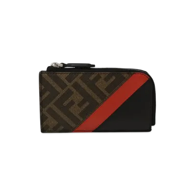 FENDI Slim Clutch Coin Case "Black/Red"