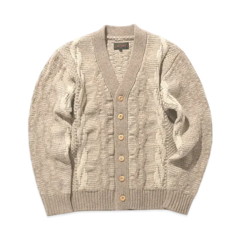 BEAMS Cardigan Heavy Cable Pattern "Beige"