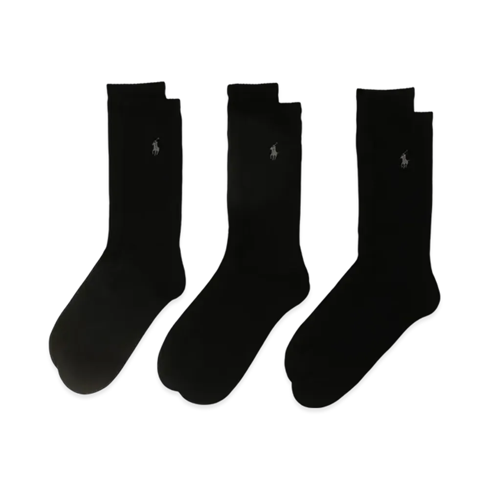 Polo Ralph Lauren 3 Pack Rib Cushioned Foot Crew Socks "Black"