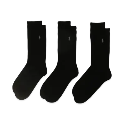 Polo Ralph Lauren 3 Pack Rib Cushioned Foot Crew Socks "Black"