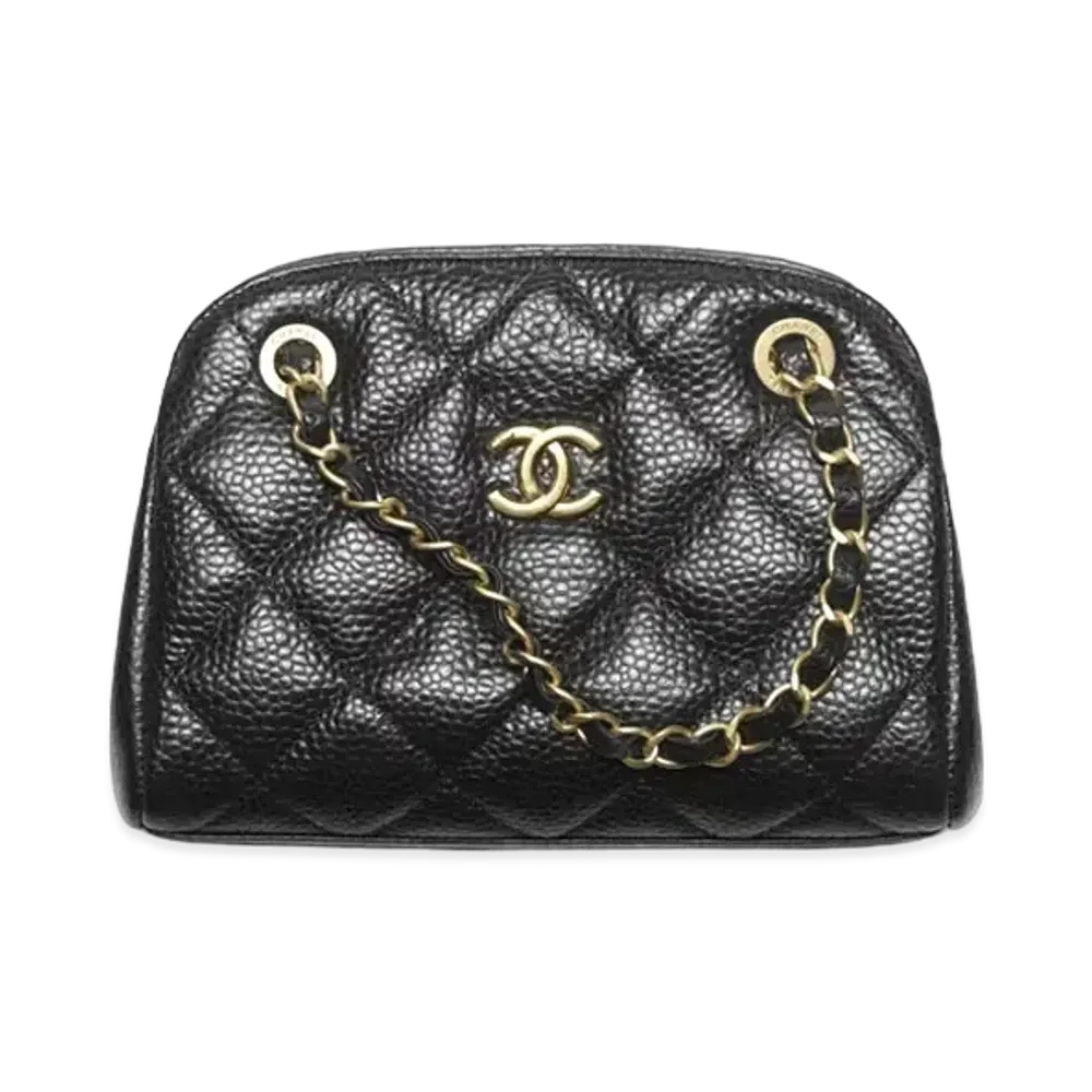 CHANEL Small Bowling Bag Grained Shiny Calfskin & Gold-Tone Metal "Black"