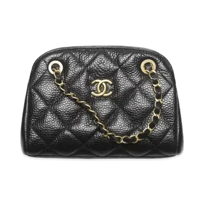 CHANEL Small Bowling Bag Grained Shiny Calfskin & Gold-Tone Metal "Black"