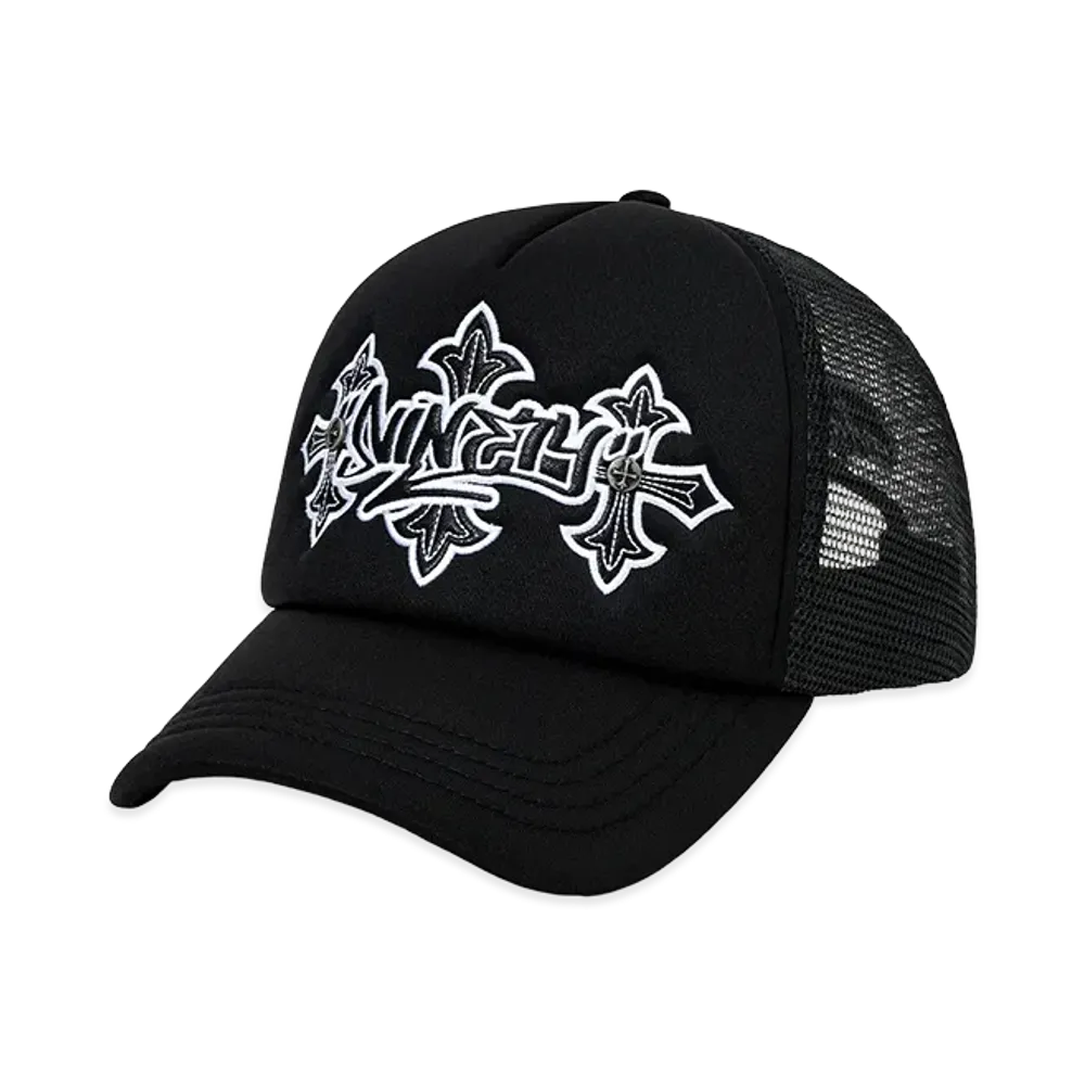 SUPPLIER x 9090 Cross Leather Patch Mesh Cap "Black"