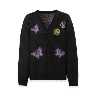NEEDLES x Nubian Mohair Pappillon Smile & Peace Cardigan "Black"