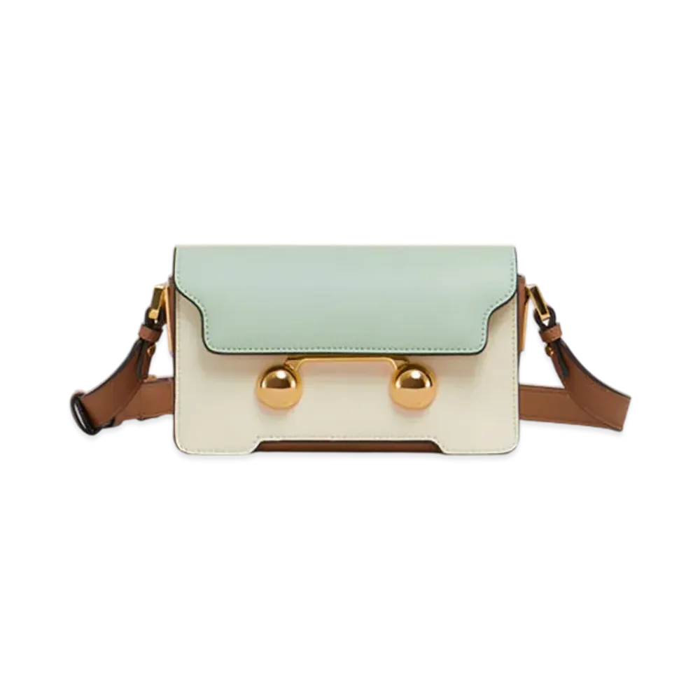 MARNI Trunkaroo Mini Shoulder Bag in Leather "Linden/Shell/Cinnamon"