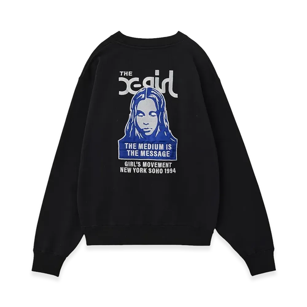 X-Girl Women's Face Patch And Logo Crewneck Sweat Top "Black"