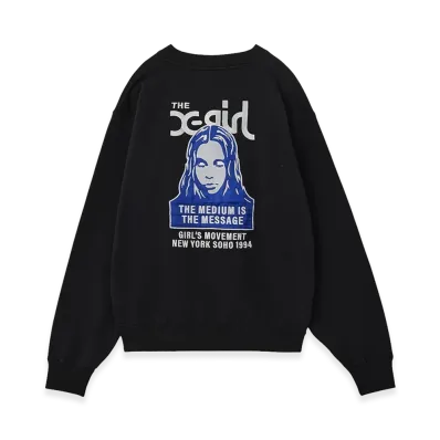 X-Girl Women's Face Patch And Logo Crewneck Sweat Top "Black"