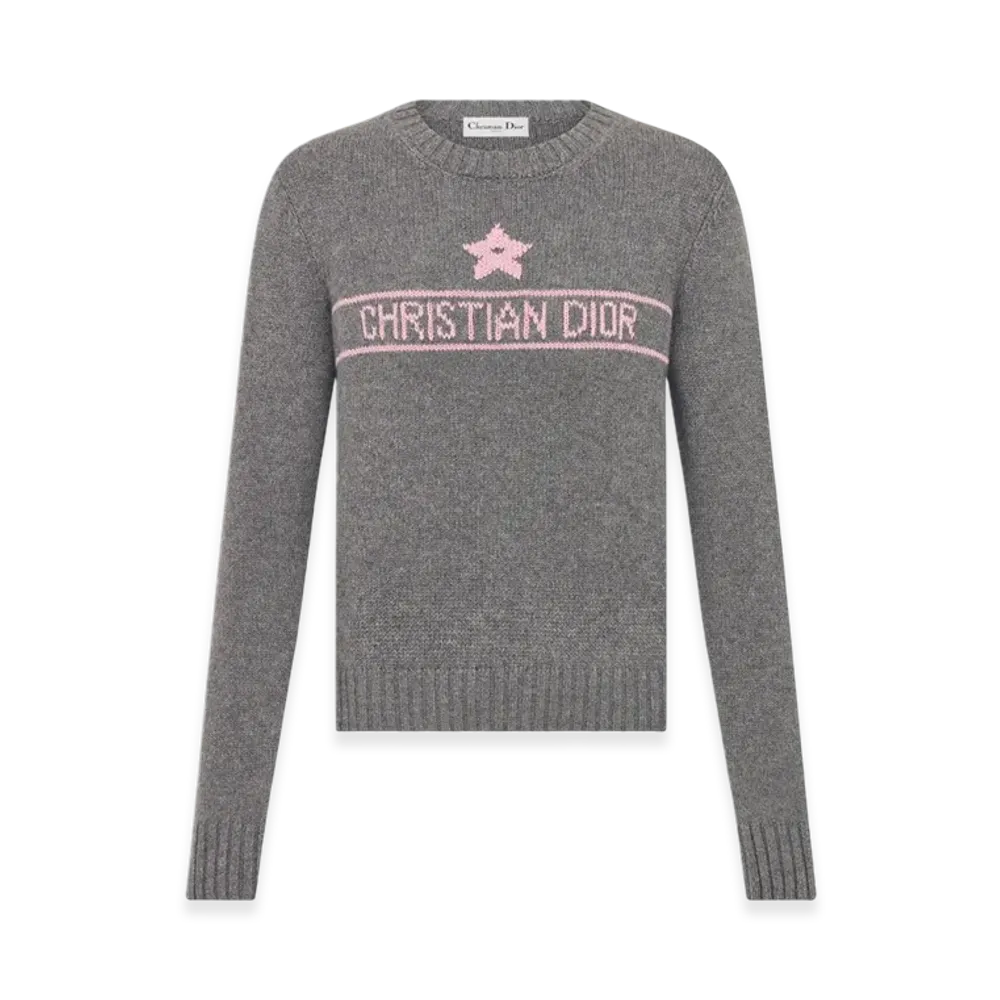 Dior Women's Sweater Cashmere Knit with Signature "Grey/Pink"