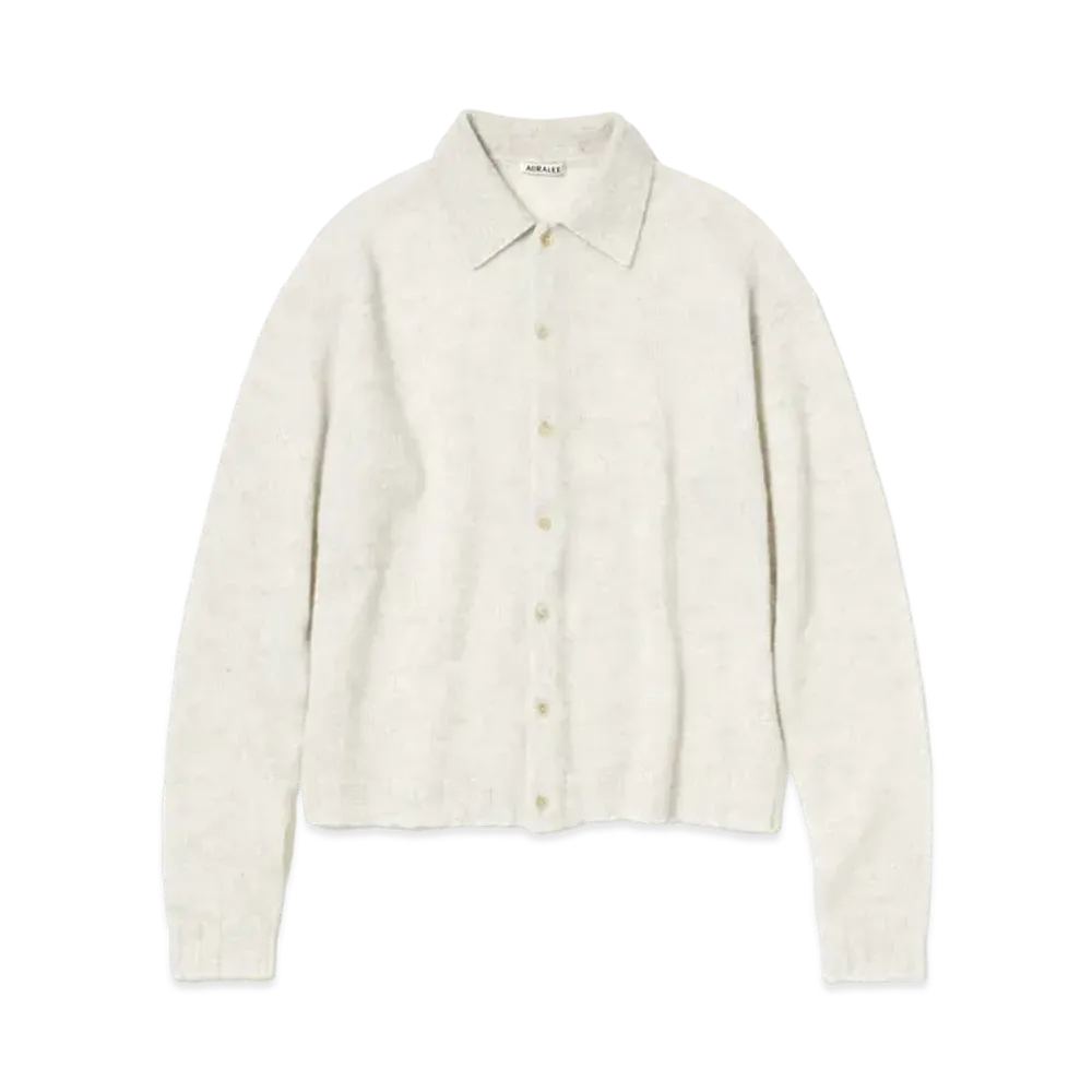 AURALEE SHETLAND WOOL CASHMERE KNIT CARDIGAN "White"