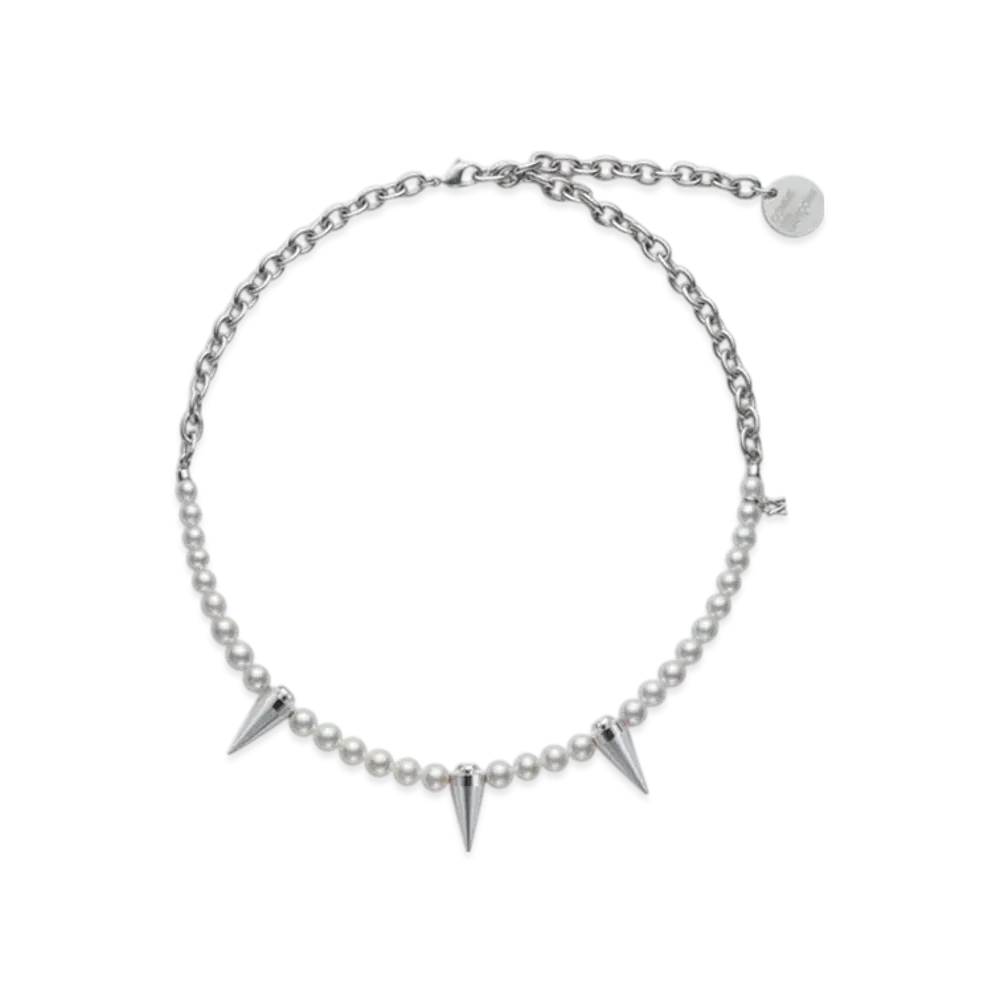 COMME des GARCONS x Mikimoto M CDG Pearl& Chain NecklaceStuds "Silver"