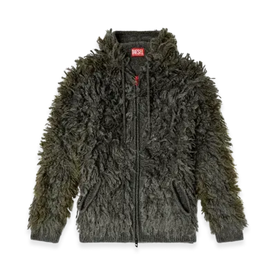 Diesel K-Whitman Hooded Cardigan In Shaggy Knit "Dark Gray"