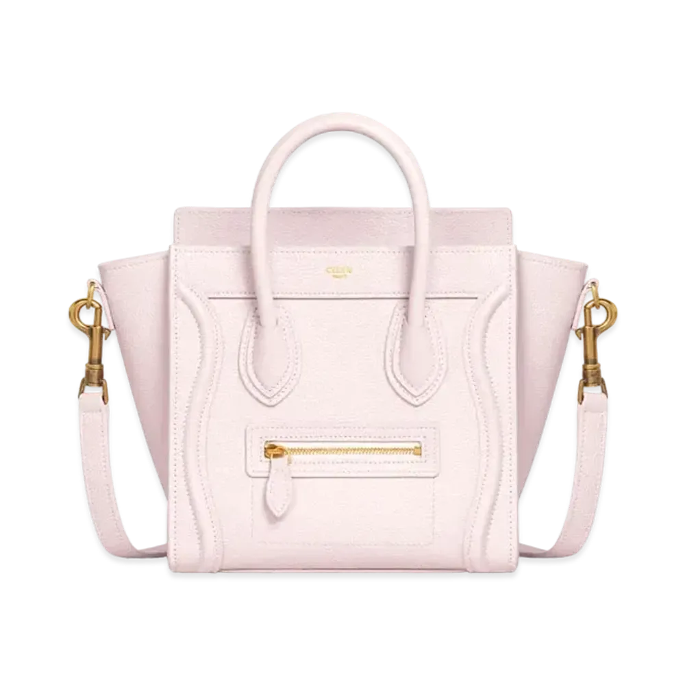 CELINE Nano Luggage Bag In Drummed Calfskin "Poudre"