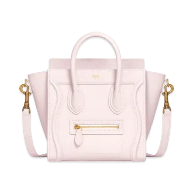 CELINE Nano Luggage Bag In Drummed Calfskin "Poudre"