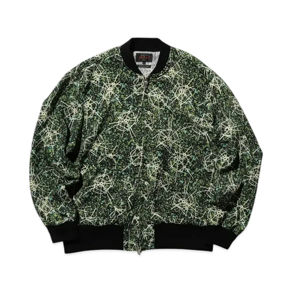 BEAMS Sports Blouson Jacquard Mapping Print "Black"