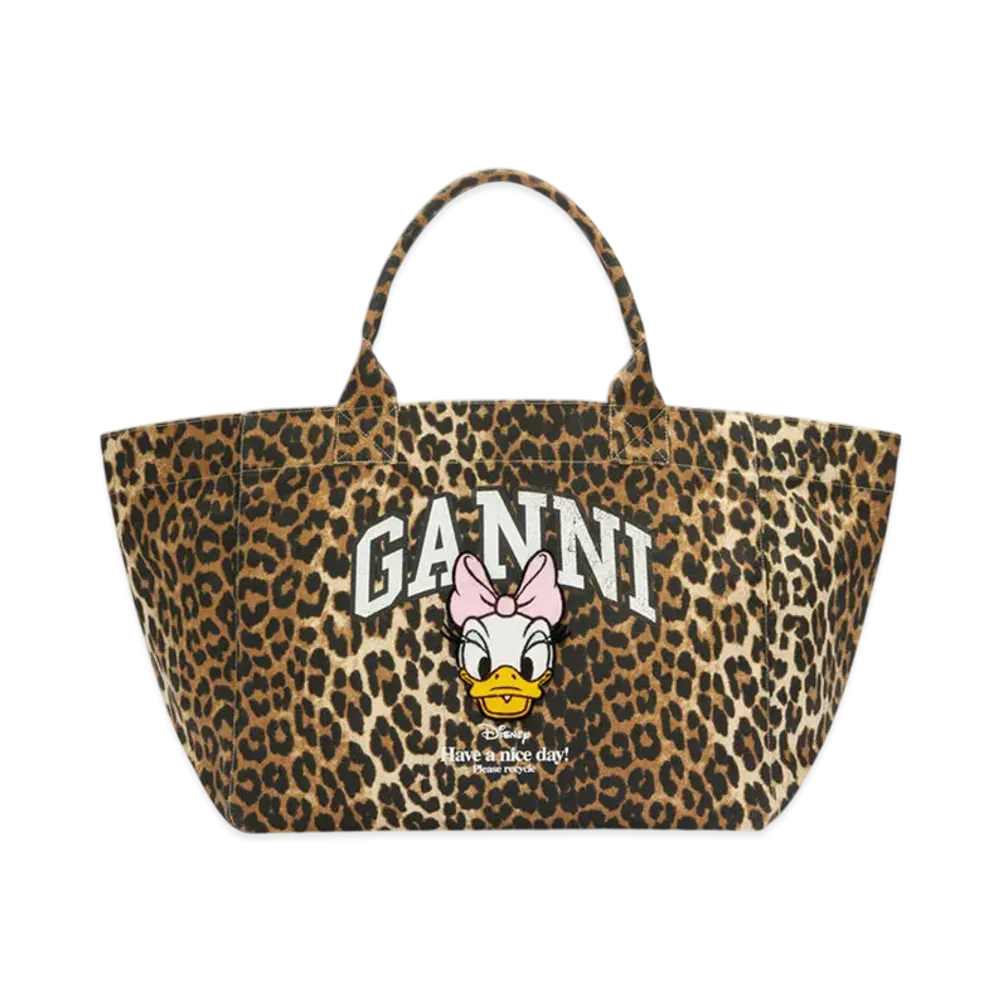 GANNI x Disney Daisy Duck Leopard XXL Tote "Almond Milk"