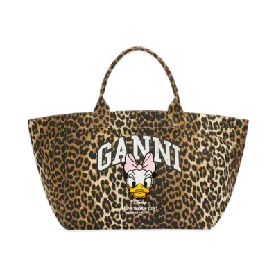GANNI x Disney Daisy Duck Leopard XXL Tote "Almond Milk"
