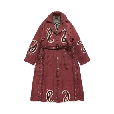 KAPITAL LUG PAYSLEY PATTERN LINEN WOOL DRAGGING COAT"Red"