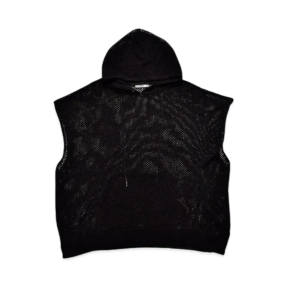 MINEDENIM Heavy Mesh Knit Nosleeve Big Hoodie "BLACK"