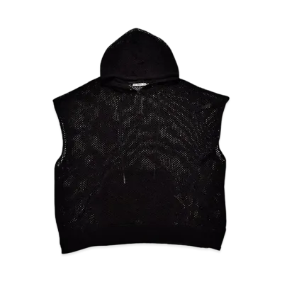 MINEDENIM Heavy Mesh Knit Nosleeve Big Hoodie "BLACK"