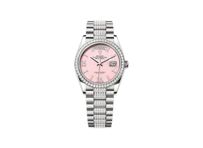 ROLEX Day-Date 36mm White Gold Diamond 128349RBR "Pink Opal"