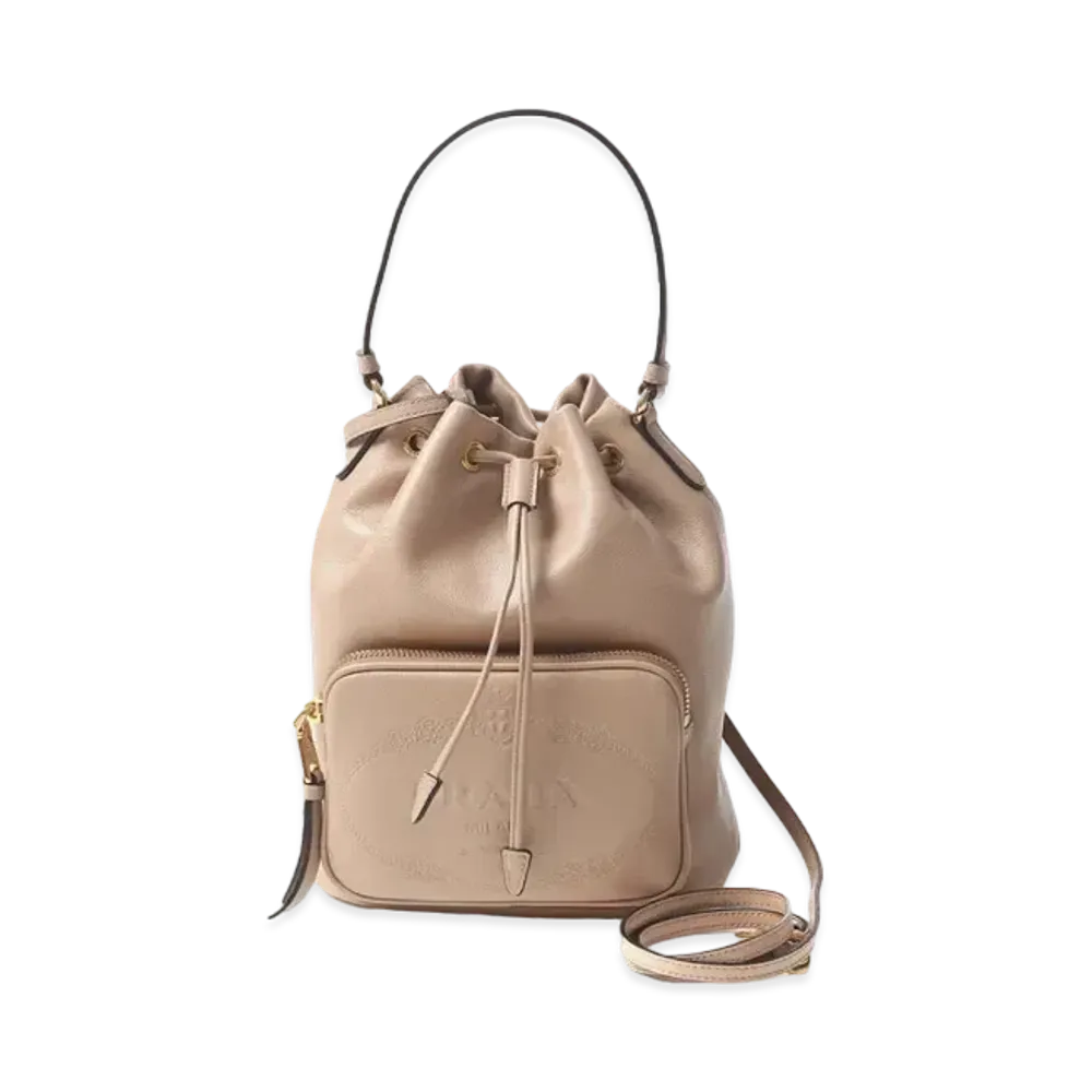 PRADA Soft Leather Bucket Bag "Cameo Beige"