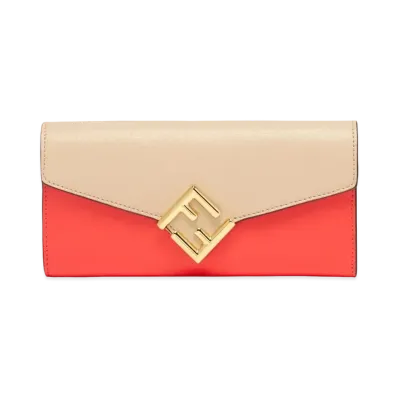 FENDI FF Diamonds Continental Wallet Two-tone Leather "Orange/Beige"