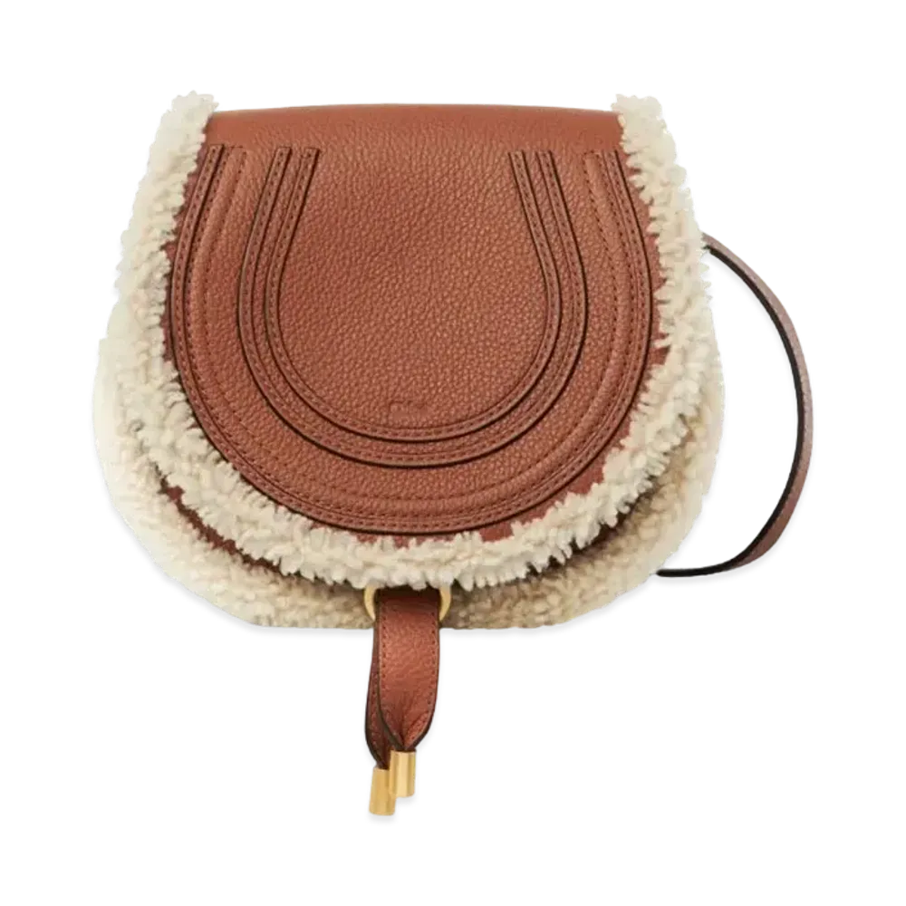 Chloe Mini Marcie Saddle Bag In Grained Calfskin & Shearling "Tan"