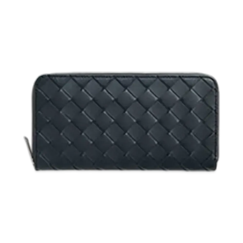 Bottega Veneta Intrecciato Zip Around Wallet "Shadow/Olive Oil"