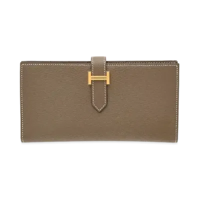 Hermes Bearn Soufflet Chevre Mysore "Etoupe/Gold"