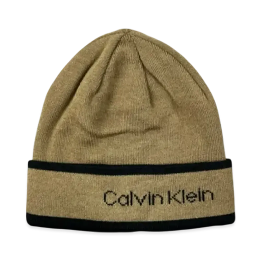 Calvin Klein Border Logo Reversible Cuff Beanie "Beige"
