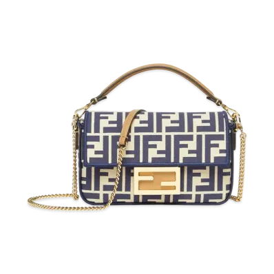 FENDI Baguette Mini FF Jacquard Fabric Bag "Blue"