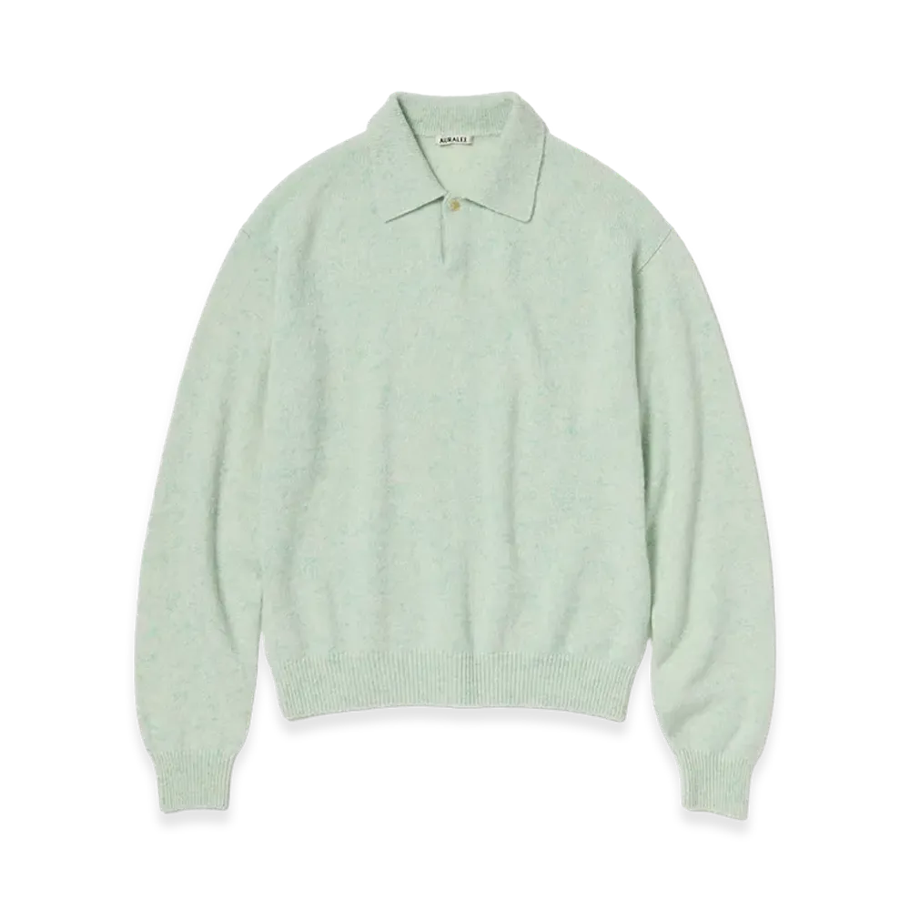 AURALEE Cashmere Nep Knit Polo "Mix Mint"
