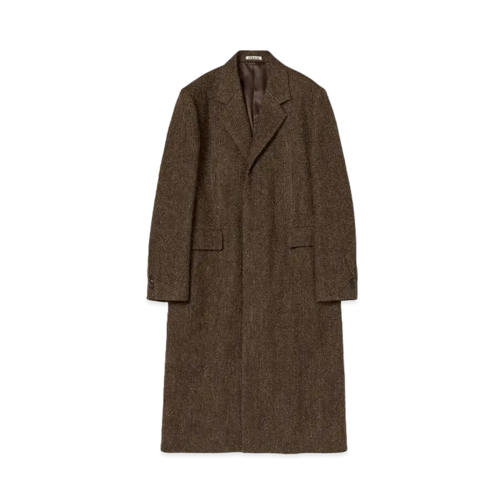 AURALEE Lama Shetland Wool Tweed Chesterfield Coat "Brown"