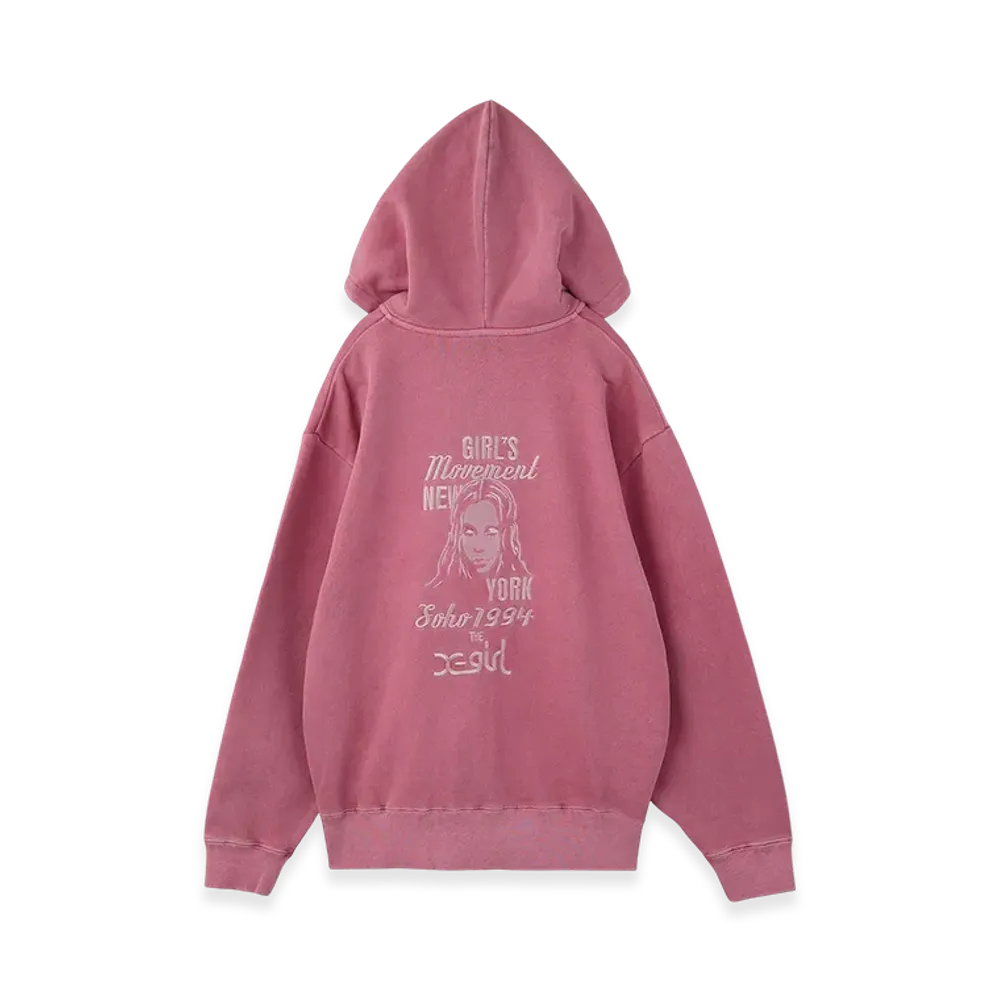 X-Girl Mix Logo & Face Faded Zip Up Sweat Hoodie "Pink"